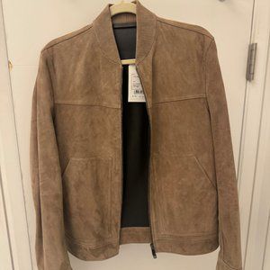 Theory Men's - XS - Fletcher Suede Bomber Jacket Dark Bark/Asphalt